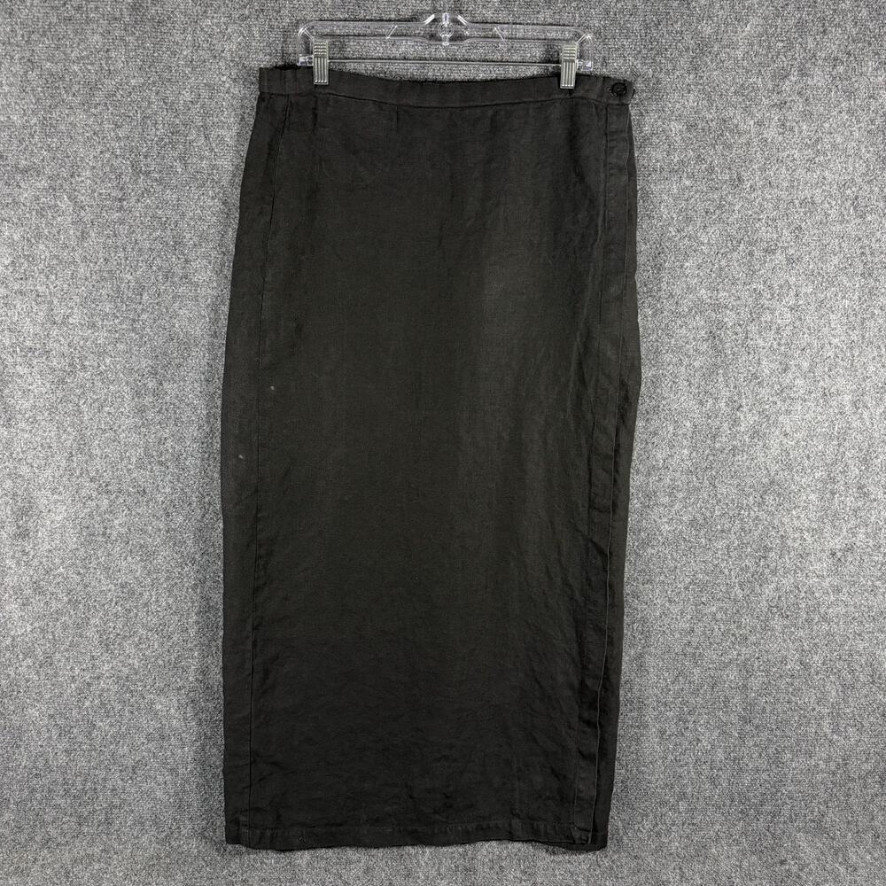 Vintage Eileen Fisher Black 100% Linen Wrap Maxi Skirt M Minimalist USA Made